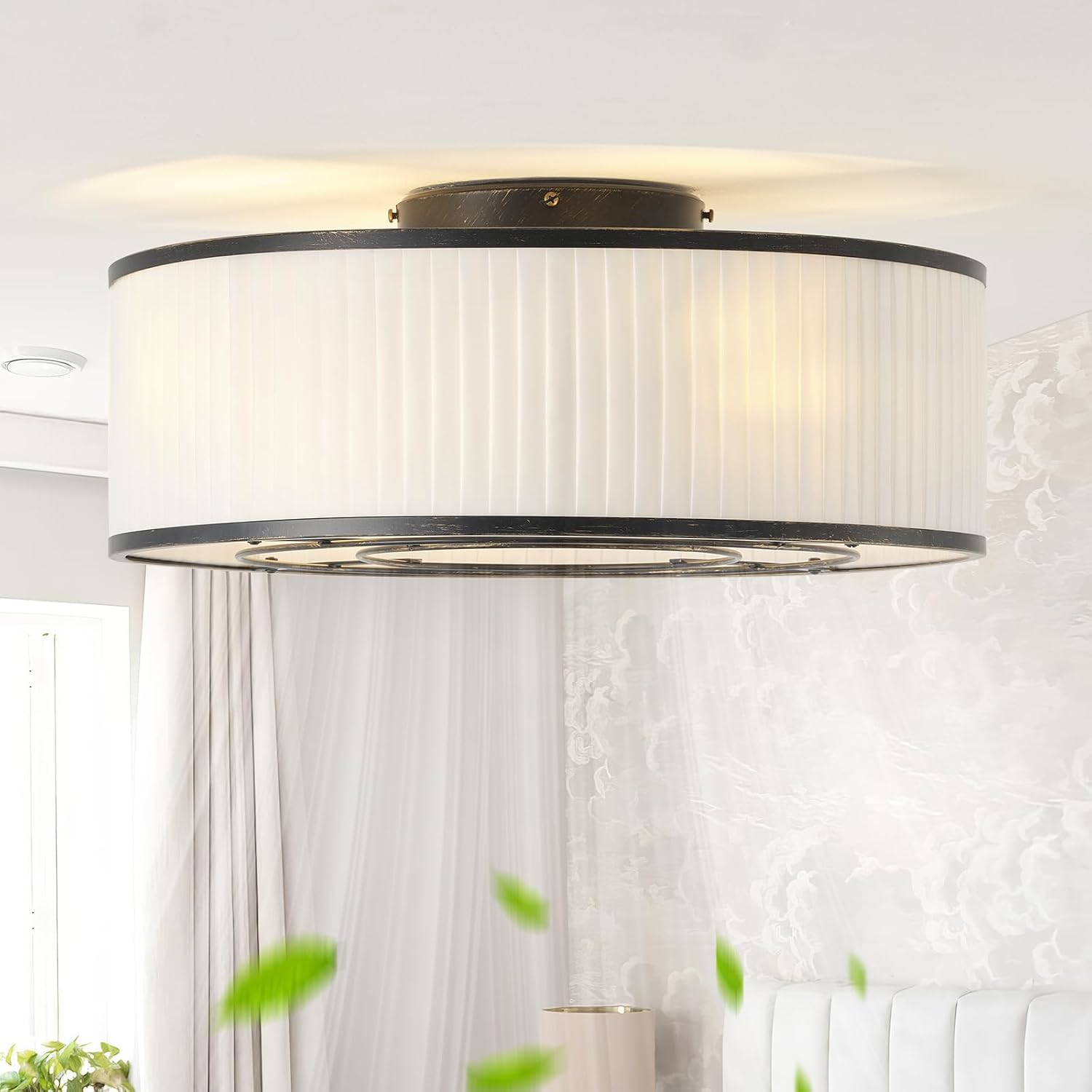 Boho Ceiling Fan with Light Flush Mount, 20' Black Caged Ceiling Fan with Lights Remote Control, Bladeless Ceiling Fan 6 Speeds for Bedroom, Living Room, Nursery