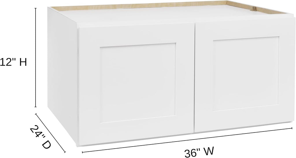 White Shaker Wall Cabinet - Ready to Assemble, Perfect for Kitchen, Laundry, and Bathroom Storage - 36'W x 12'H x 24'D
