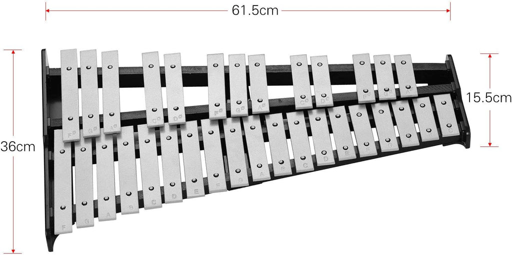 32 Note Glockenspiel Bell Kit Wooden Base Aluminum Bars Percussion Instrument with Bag for Adults with Mallets