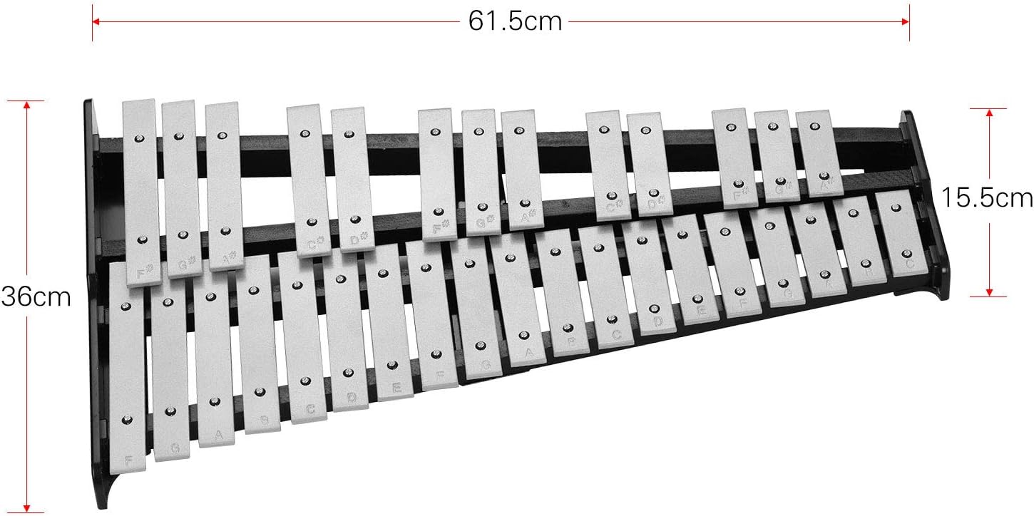 32 Note Glockenspiel Bell Kit Wooden Base Aluminum Bars Percussion Instrument with Bag for Adults with Mallets