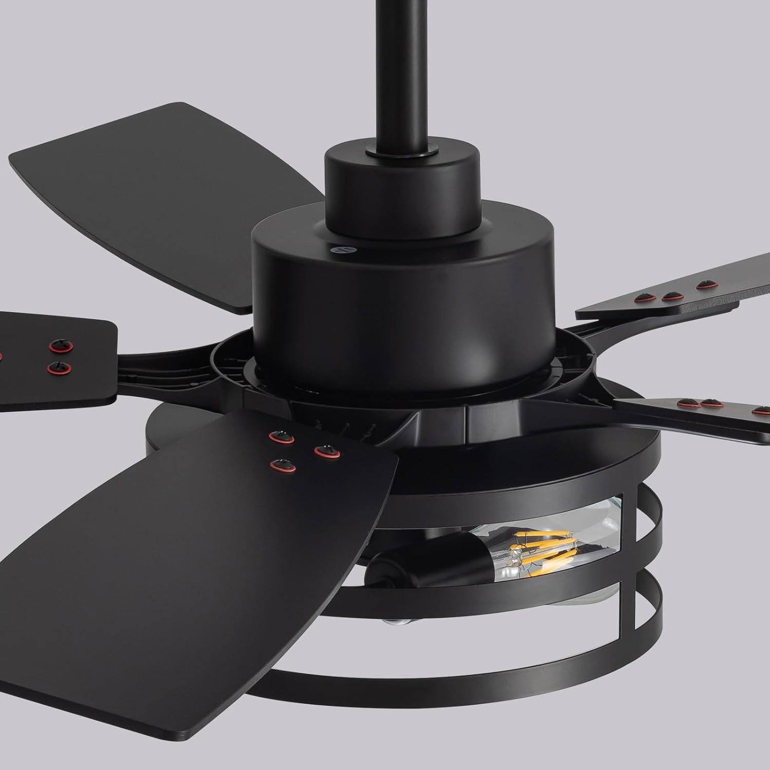 42 Inch Flush Mount Ceiling Fans with Lights and Remote Control, Farmhouse Ceiling Fan with LED Lighting for Bedroom Living Room and Patio, Black Caged Ceiling Fan for Indoor and Outdoor(NO Bulbs)