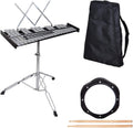 32 Notes Percussion Glockenspiel Bell Kit Xylophone Instrument Set with 8' Practice Pad, Adjustable Stand, Mallets, Drum Sticks and Carrying Bag