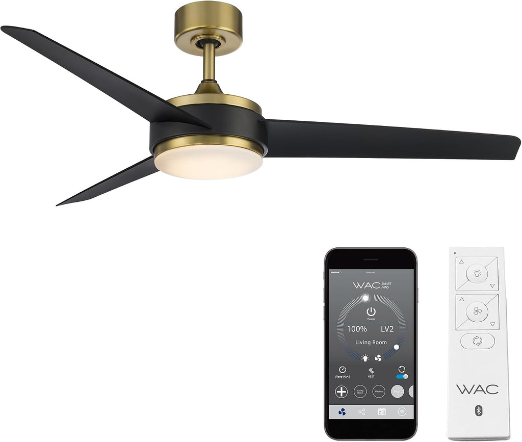 WAC Lighting F-054L-SB/MB Mod 54' Outdoor Ceiling Fan with LED Lights & Remote, Satin Brass/Matte Black