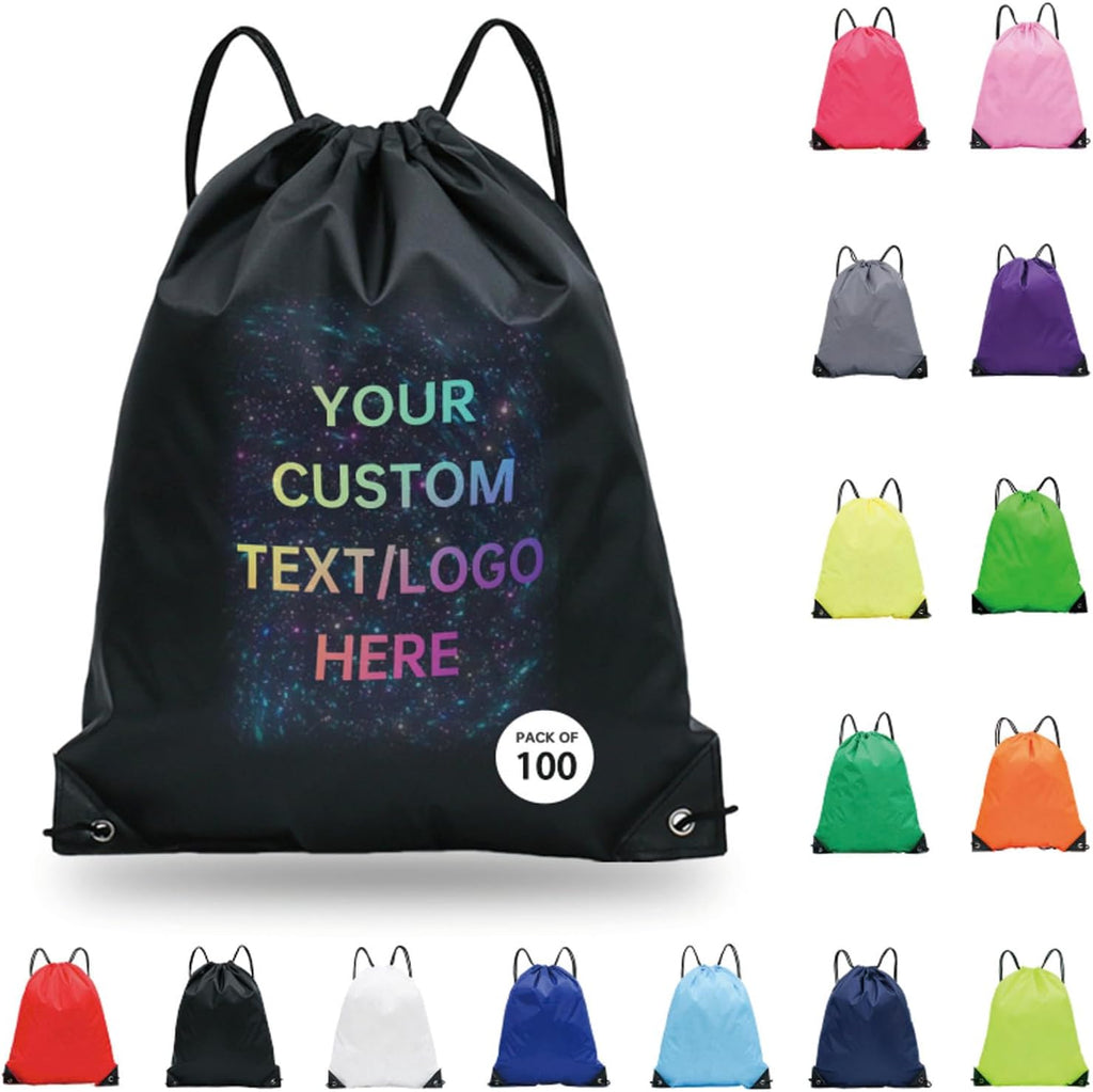 JEOHLORY pack of 100 Custom Bags With Your Logo,customized backpack,promotional items,Drawstring Backpacks,Great for Everyday Use (Custom black)