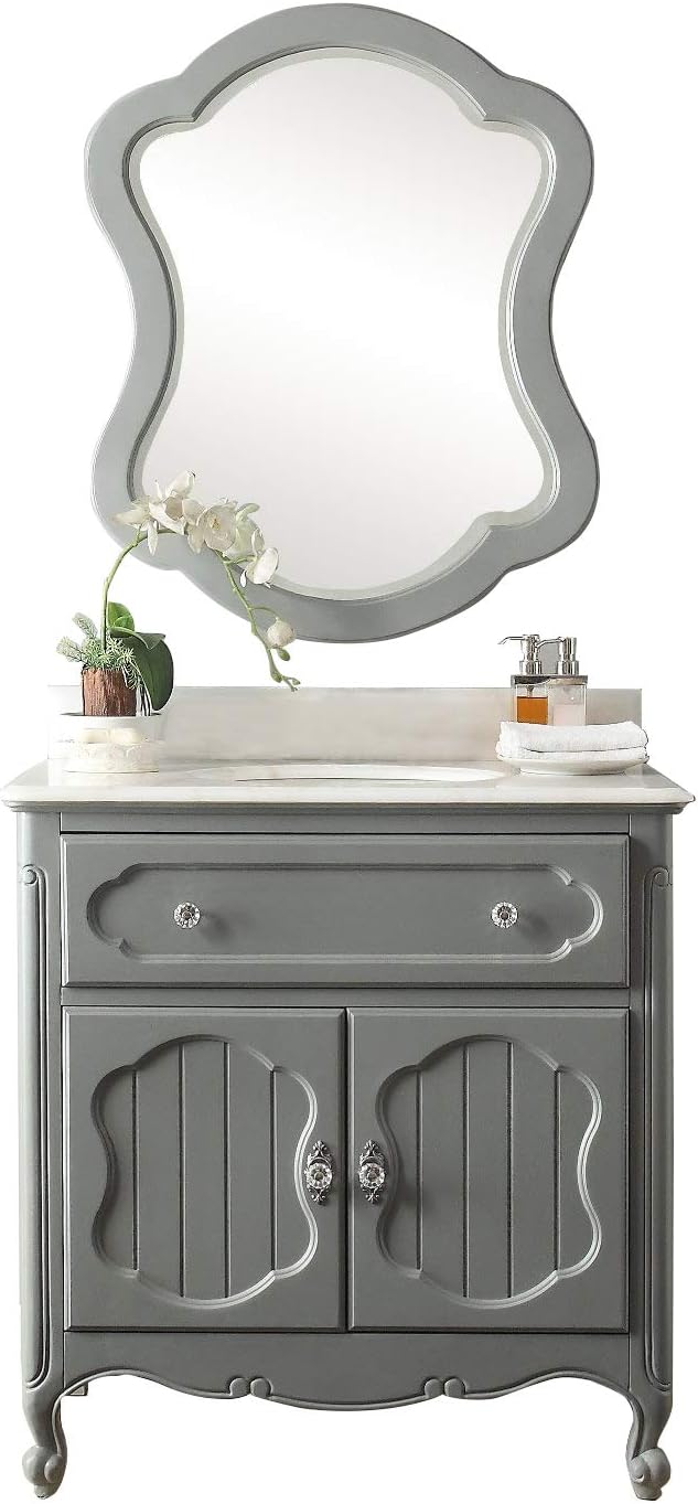 34' Knoxville Victorian Shabby Chic Gray Bathroom Vanity & Mirror GD-1533CK-MIR