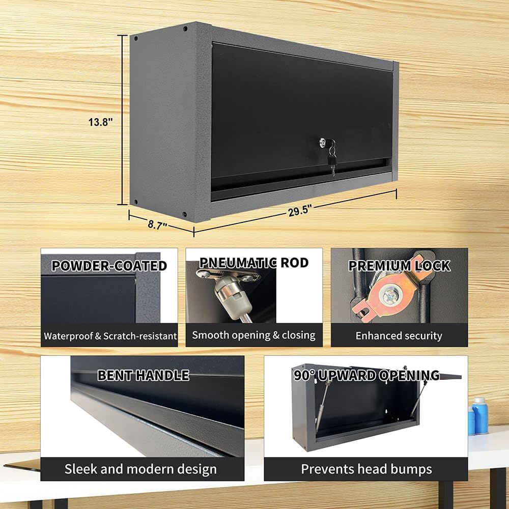 JZD Metal Garage Workshop Cabinet System Set with Drawers, Included One Rolling Tool Cart, No Wall Mounting Needed