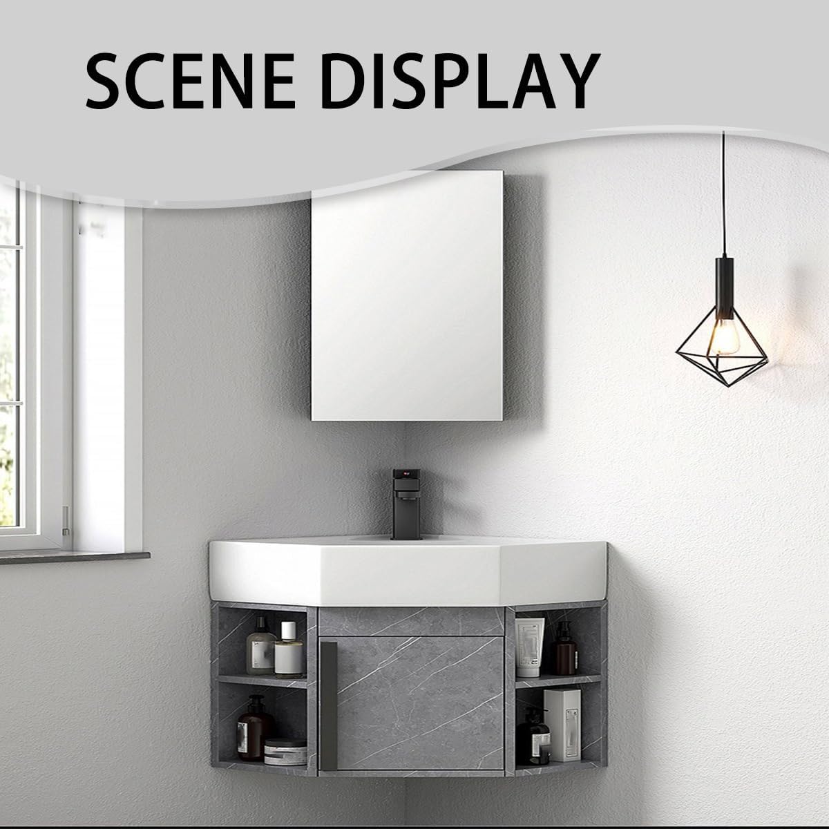 Modern Corner Bathroom Vanity with Sink Set，Bathroom Vanity Abundant Storage Space ，Bathroom Sink Cabinet Mirror Not Included，for Guest Baths Master Suites or Rental Units(17in)