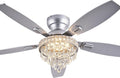Crystal Ceiling Fan Fandelier with Lights-Ceiling Fans with Lights,50' Low Profile and Remote Control, Flush Mount, Reversible, Dimmable, Noiseless, Sliver Ceiling Fan for Bedroom
