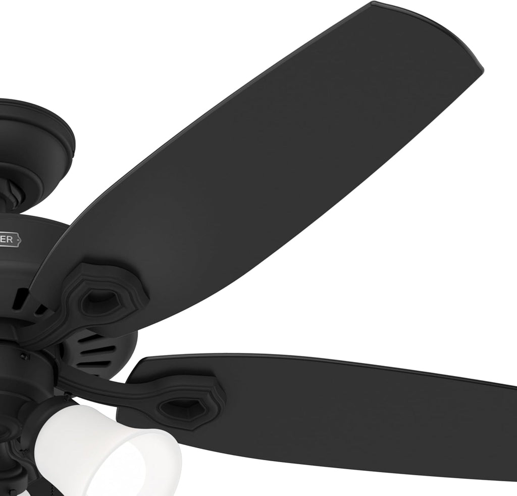 Hunter Fan 52 Inch Matte Black Indoor Ceiling fan with LED Light and Pull Chain for Bedroom, Living Room, Office, Basement, Kitchen, Dining Room (Renewed)