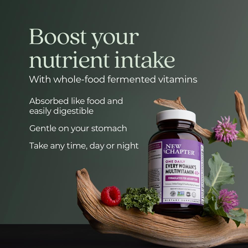 New Chapter Women's Multivitamin 40+, Extra B6 & B12, Biotin for Hair Growth, D3, VIT C, Zinc for Immune & Stress Support, Gentle on an Empty Stomach, Non-GMO, Gluten-Free, 96 Tablets, (Pack of 2)