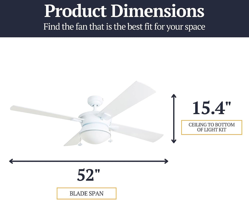 Prominence Home Auletta, 52 Inch Contemporary Indoor Outdoor Ceiling Fan with Light, Pull Chain, Dual Mounting Options, Dual Finish Blades, Reversible Motor - 50344-01 (White)