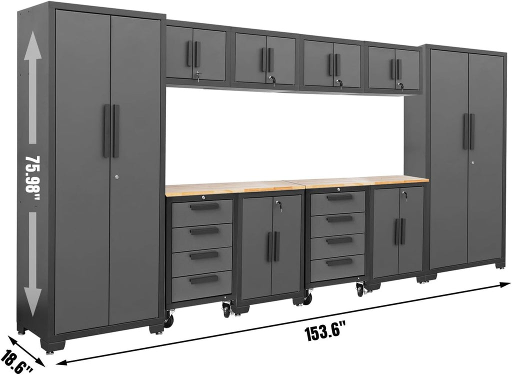 Torin Garage Storage System Heavy Duty 12Pcs Metal Organization Workbench，Wall, 4-Drawers Rolling Cabinet, Black/Grey