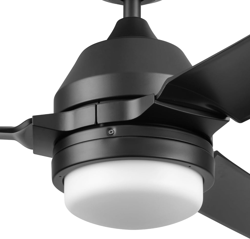 Honeywell Ceiling Fans Port Isle Modern 54 Inch Outdoor Ceiling Fan with Light, LED Fan with Remote Control, 3 Contemporary Matte Black Weather Resistant Blades, Black (51986-01)