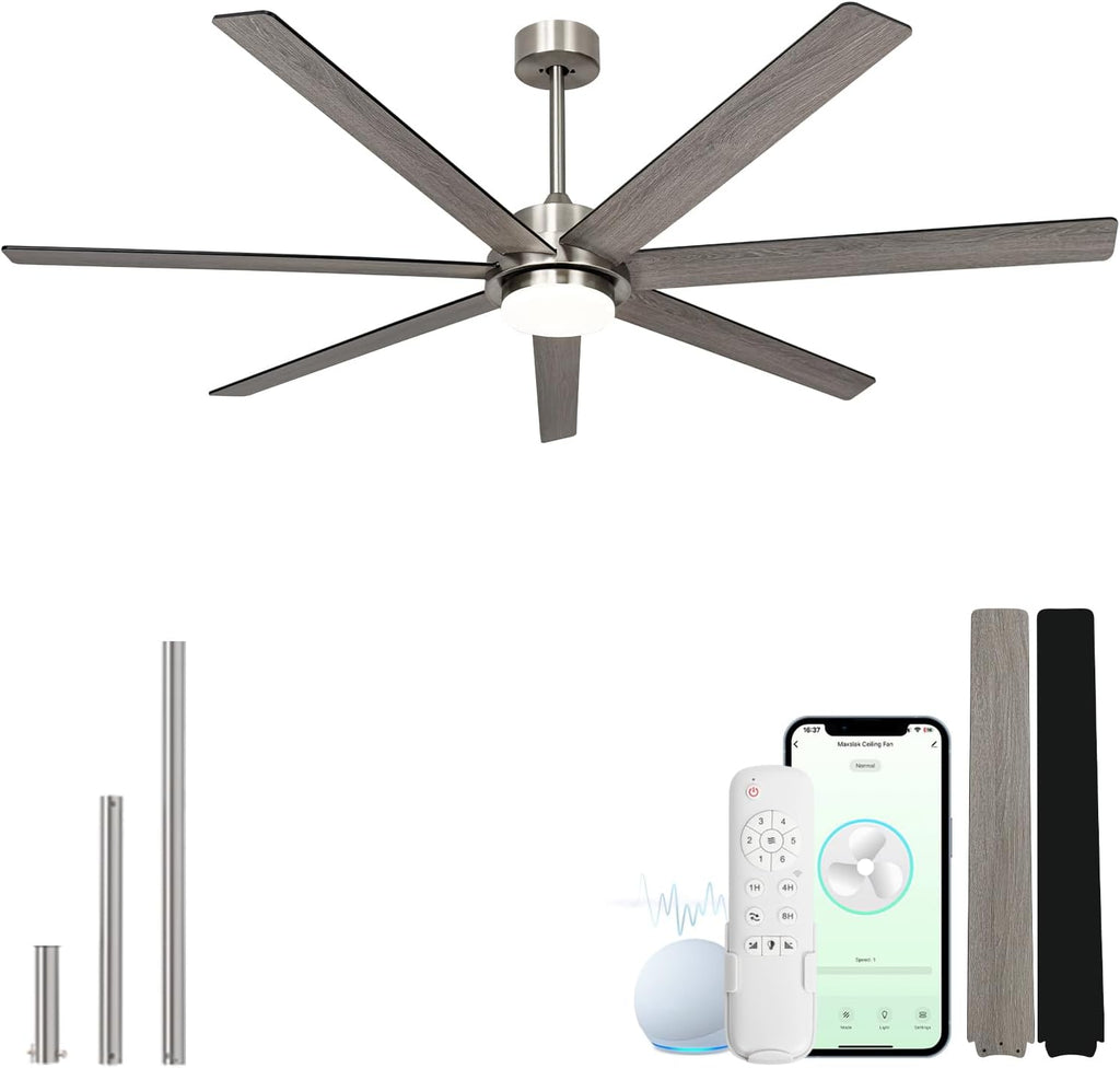 Minislak 65 Inch Large Smart Ceiling Fan with Light and Remote via WIFI Alexa APP Control,Dimmable,Quiet DC Motor Indoor Outdoor Ceiling Fans for Patios or Bedroom