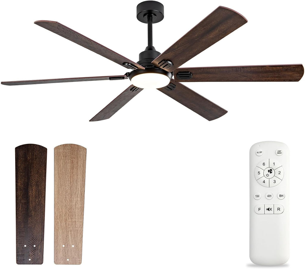 BOOMJOY 60 Inch Black Outdoor Ceiling Fans with Lights and Remote, Dimmable 6 Blade Large Outdoor Ceiling Fans for Patios, Black Ceiling Fan with Light for Bedroom Indoor Living Room
