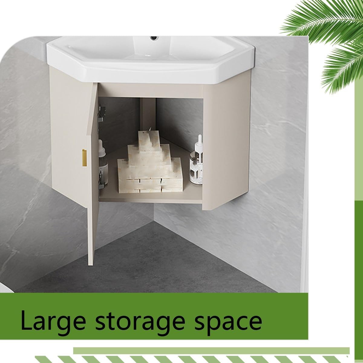 Modern Corner Bathroom Vanity，Freestanding Bathroom Vanity with Sink Set，Bathroom Sink Cabinet Easy-to-Clean，for Guest Baths Master Suites(14in)