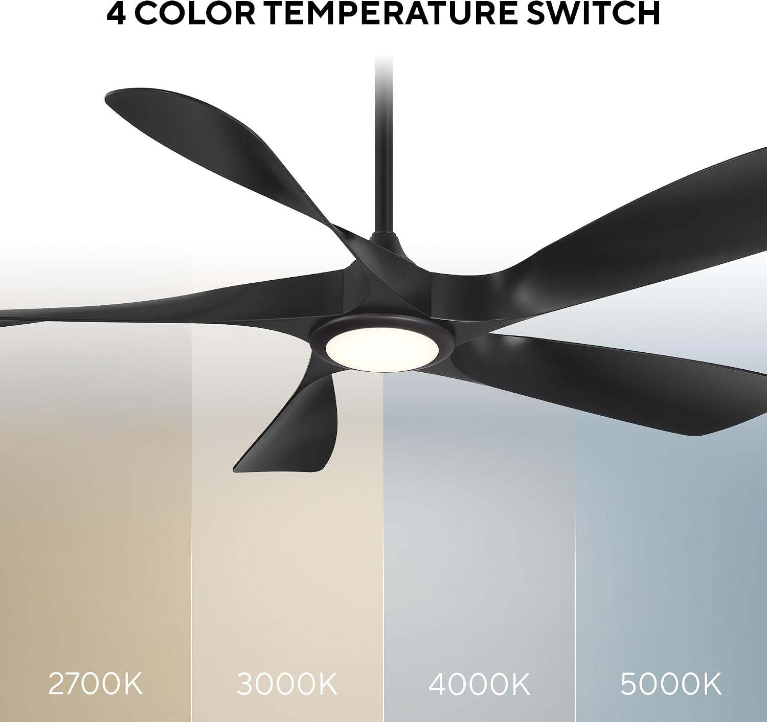 WAC Smart Fans Swirl Indoor and Outdoor 5-Blade Smart Home Ceiling Fan 54in Matte Black Adjustable CCT 2700-3000-4000-5000K LED Light Kit and Remote Control works with Alexa and iOS or Android App