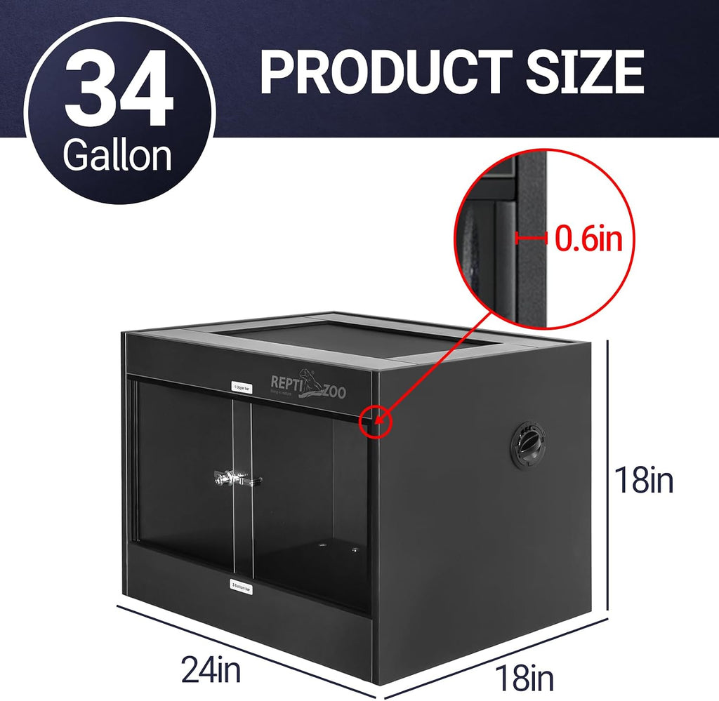 REPTI ZOO 34 Gallon PVC Reptile Terrarium, 24x18x18' Leopard Gecko Tanks with Glass Sliding Door & Top Screen Ventilation, Reptile Enclosure for Bearded Dragon Hermit Crab