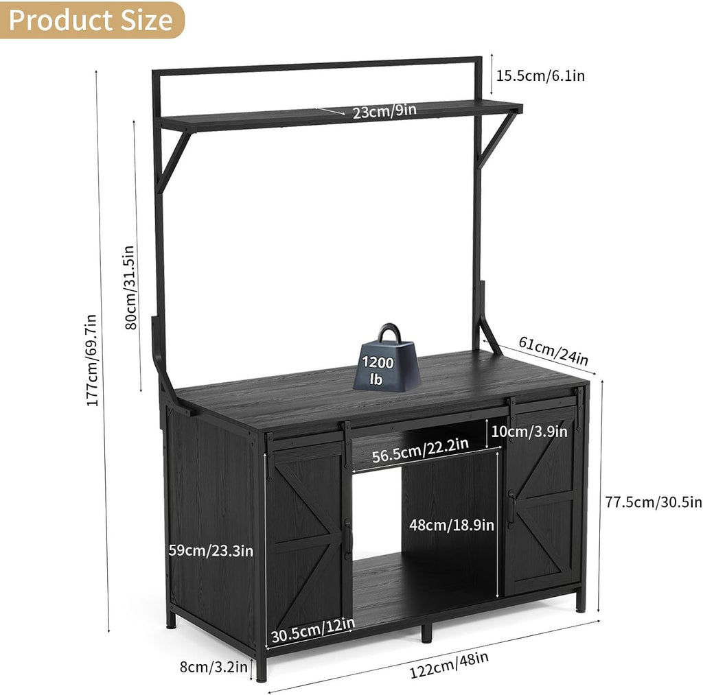 VOWNER Farmhouse Reptile Tank Stand with Power Outlet, 48' X 24' Tabletop Fits up 120 Gallon Bearded Dragon Tank, Heavy Duty Aquarium Stand with Storage Cabinet, Reptile Turtle Terrarium Stand Black