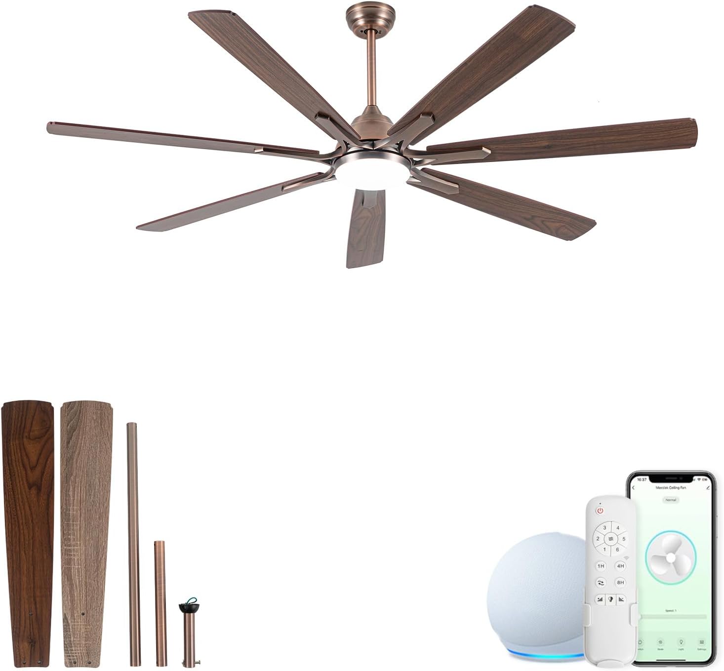 Minislak 72' Oil Rubbed Bronze Smart Ceiling Fan with Light via WiFi Alexa,6-Speeds Quiet DC Motor,Dimmable,Outdoor Antique Bronze Large Ceiling Fan for Living Room,Patio,Dual Finish 7 Blades