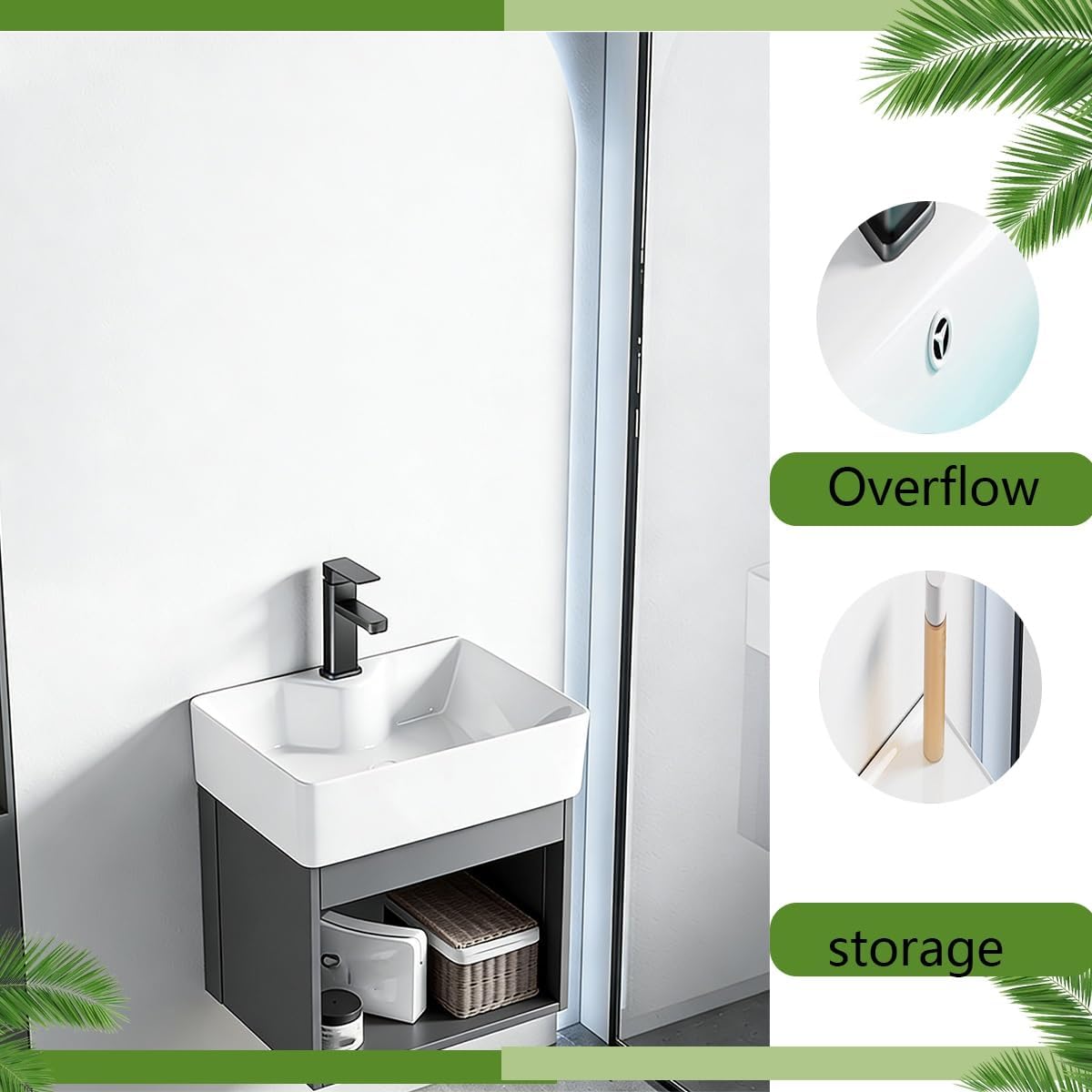 Modern corner bathroom vanity，Small wall mounted hand sink ，Bathroom Vanity with Sink，for Guest Baths Master Suites or Rental Units Bathroom(15in)
