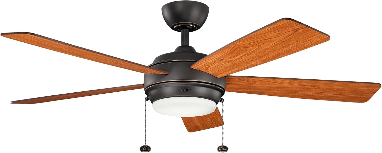 KICHLER 330174OZ Protruding Mount, 5 WALNUT/CHERRY Blades Ceiling fan with 53 watts light, Old Bronze