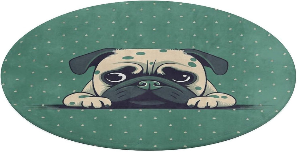 Pug Green Polka Dot Coral Velvet Round Floor Mat Non-Slip Bath Rug Floor Covering for Bathroom Vanity Guest Suite & Vacation Home