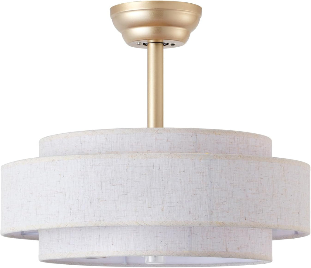 20'' Boho Fandelier Ceiling Fan with Light, Gold Fabric Chandelier with Light Remote Control, Caged with 6 Speeds for Bedroom, Nursery, Living Room