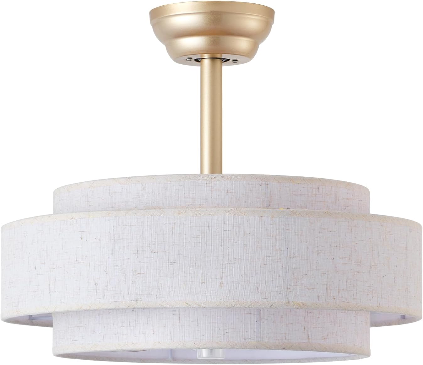 20'' Boho Fandelier Ceiling Fan with Light, Gold Fabric Chandelier with Light Remote Control, Caged with 6 Speeds for Bedroom, Nursery, Living Room