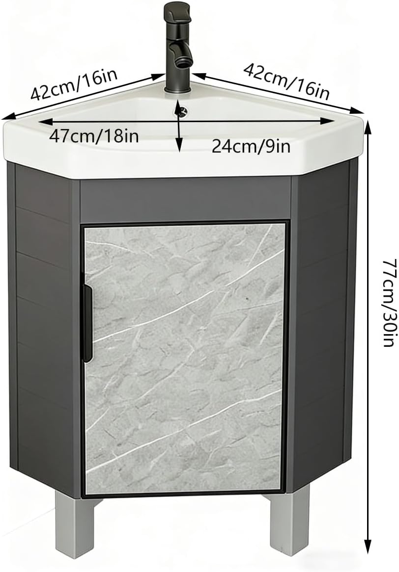 Modern Corner Bathroom Vanity，Bathroom Vanity with Sink Set，Floor Standing Bathroom Vanity Cabinet ，for Guest Baths Master Suites or Patio(Gray)