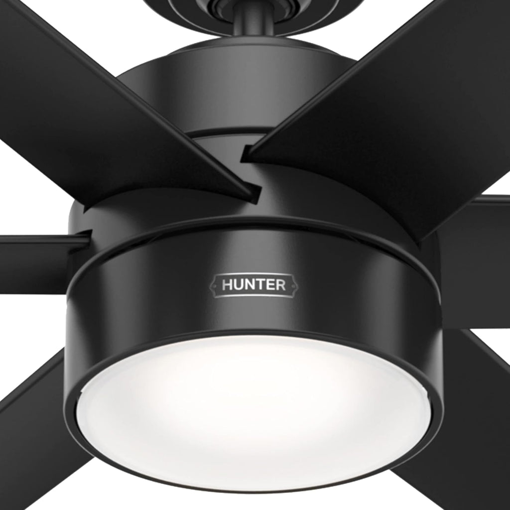 Hunter 72 inch Outdoor or Indoor Ceiling Fan with LED Light - Black Ceiling Fan with Wall Control, For Patio, Garage, or Porch, Quiet, Standard Mount, 6 Blades - Solaria 59628, Matte Black