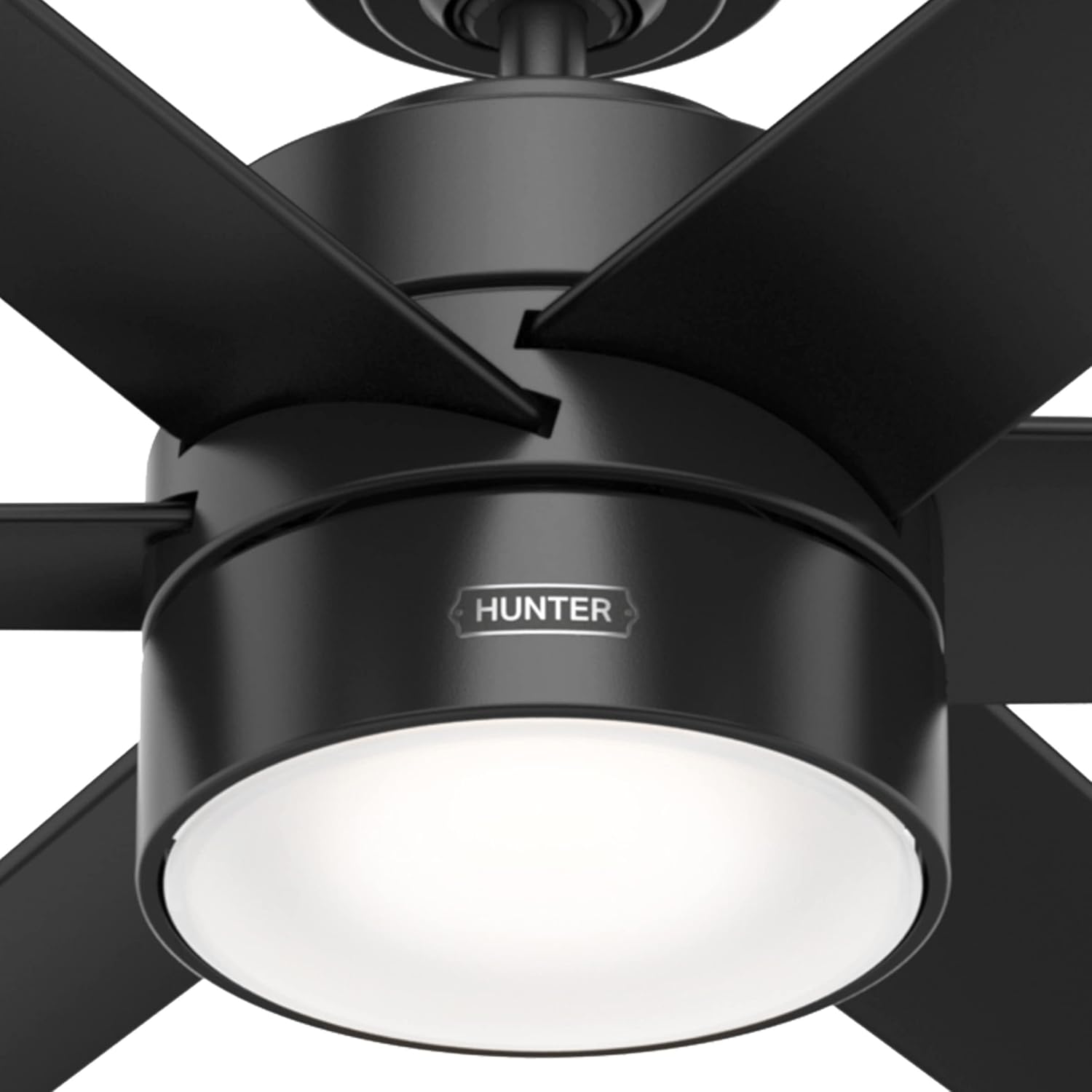 Hunter 72 inch Outdoor or Indoor Ceiling Fan with LED Light - Black Ceiling Fan with Wall Control, For Patio, Garage, or Porch, Quiet, Standard Mount, 6 Blades - Solaria 59628, Matte Black