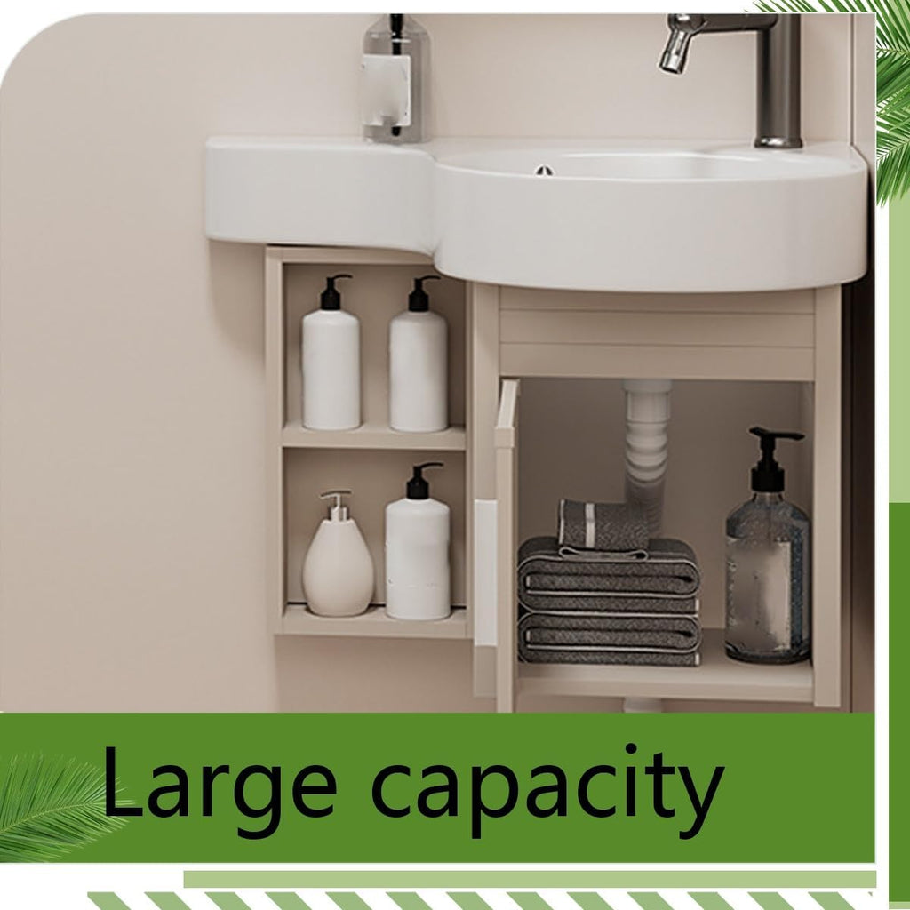 Modern Corner Bathroom Vanity with Sink Set， Bathroom Vanity Cabinet with Shelf Layer，Small Wall Mount Bathroom Vanity， for Guest Baths Master Suites