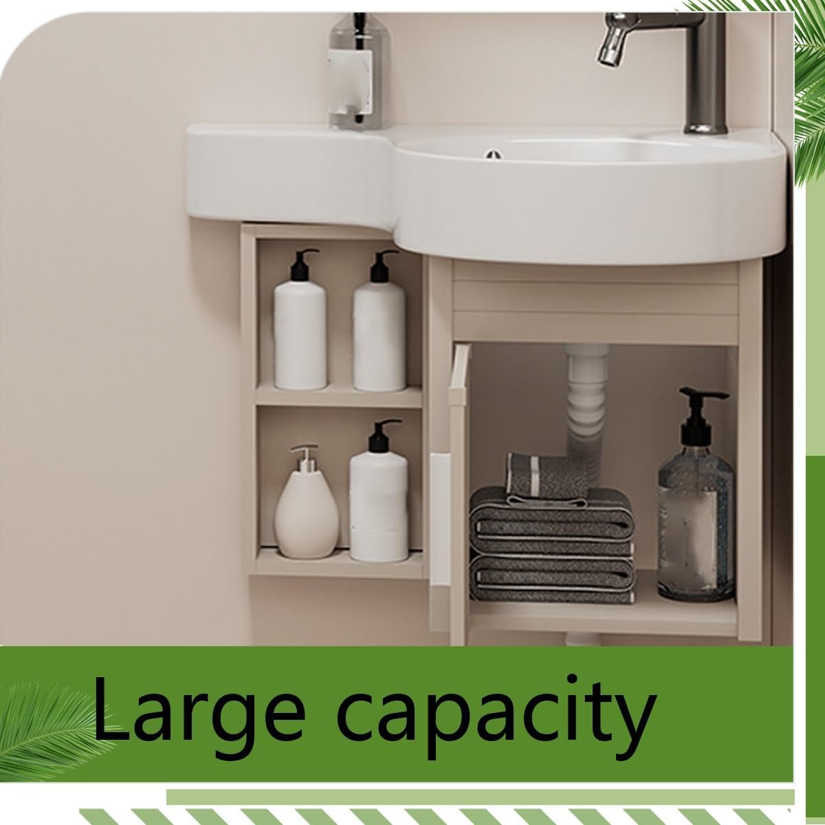 Modern Corner Bathroom Vanity with Sink Set， Bathroom Vanity Cabinet with Shelf Layer，Small Wall Mount Bathroom Vanity， for Guest Baths Master Suites