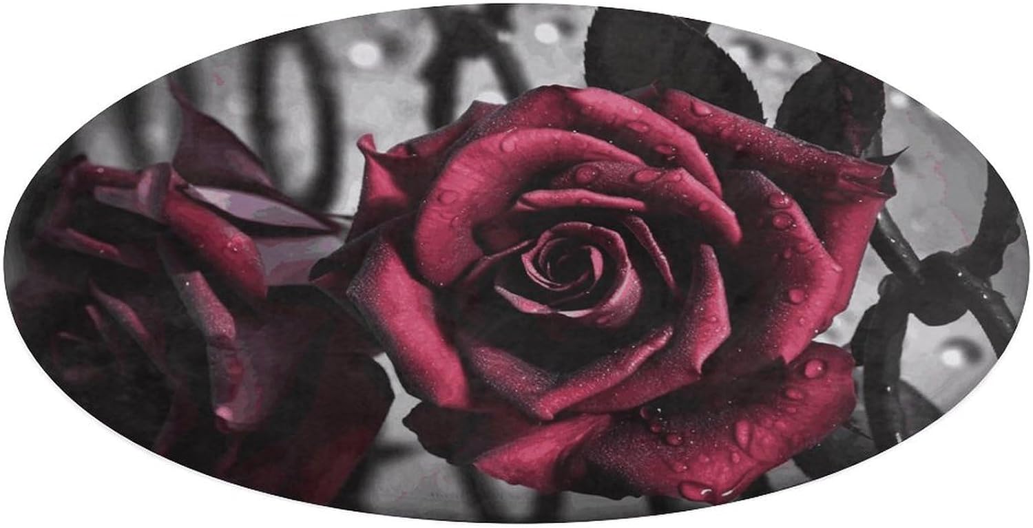 Gothic Roses Coral Velvet Round Floor Mat Non-Slip Bath Rug Floor Covering for Bathroom Vanity Guest Suite & Vacation Home