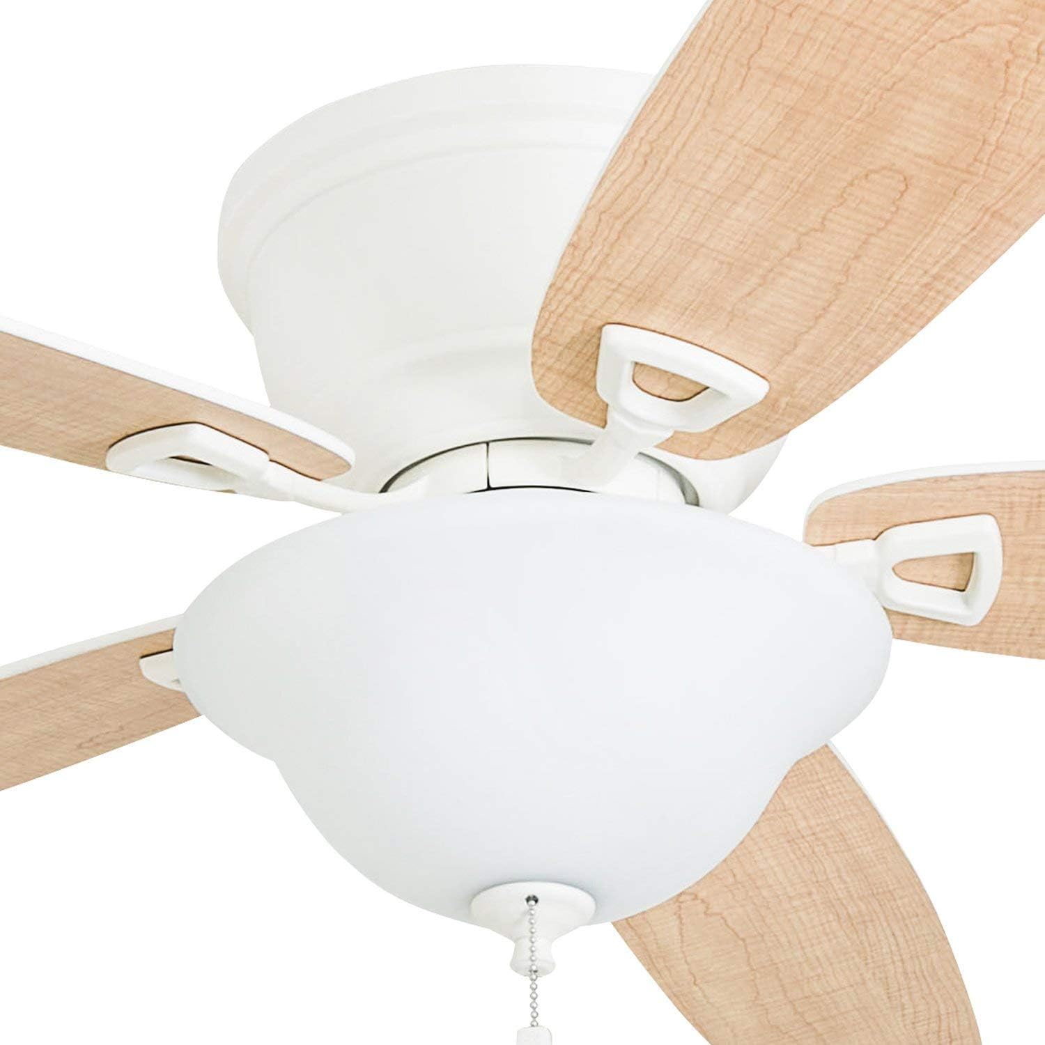 Honeywell Glen Alden 52 Inch Indoor LED Ceiling Fan with Bowl Light, Pull Chain Control, 5 Dual-Finish Blades, Quiet Reversible Motor, White