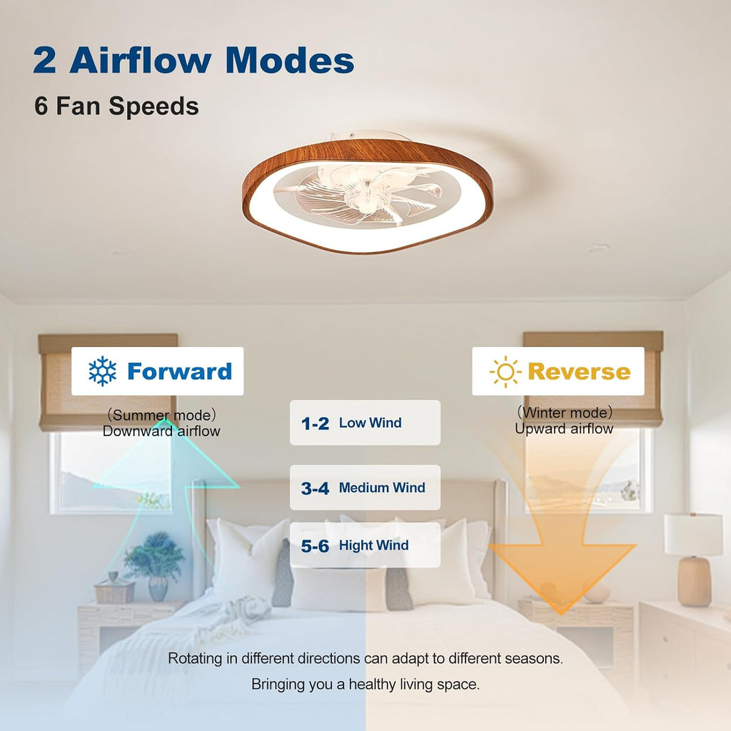 19.7' Modern Ceiling Fans with Lights and Remote, Dimmable Low Profile Ceiling Fan, Farmhouse Smart Bladeless Fandelier Flush Mount Ceiling Fan for Bedroom Dining Room