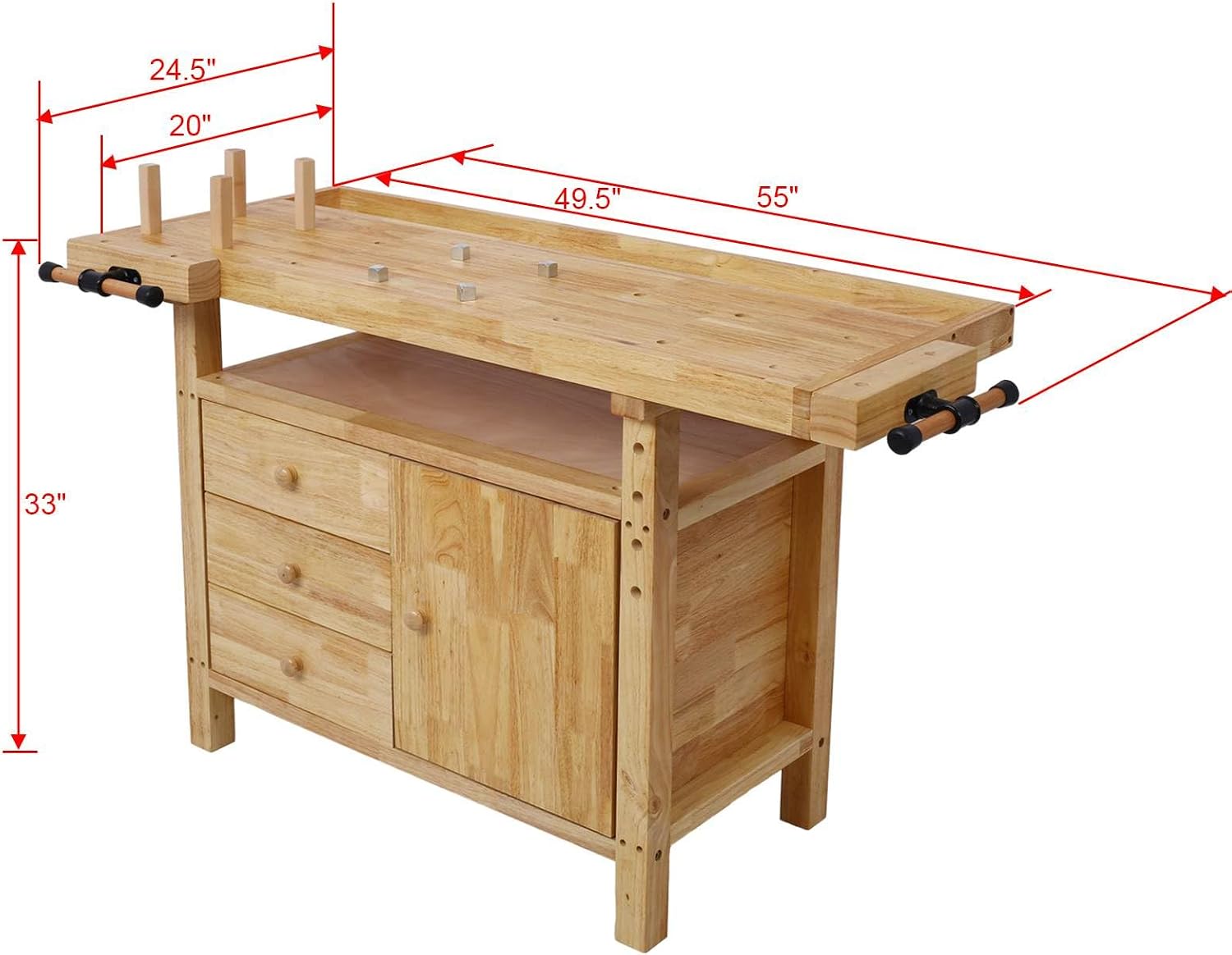 Wood Workbench - Wooden Workbench for Garage Workshop and Home, with Bar Clamps Set 24 inch x 4-3/4 inch Throat,Pack of 2