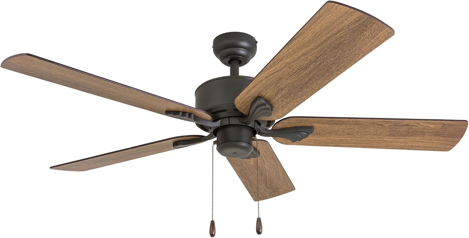 Prominence Home Glencrest, 52 Inch Farmhouse Ceiling Fan with No Light, Remote Control, Three Mounting Options, 5 Dual Finish Blades, Reversible Motor - 50682-01 (Bronze)
