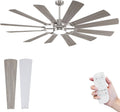 72' Outdoor Ceiling Fan with Light Remote, 12 Blade Large Modern Industrial Ceiling Fan with Dimmable Light High CFM Quiet Energy Efficient DC Motor, for Indoor Exterior Home Commercial, Silver+Oak
