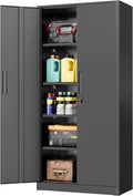 INTERGREAT Garage Storage Cabinet with Doors and Shelves, Metal Storage Cabinets with Lock, Lockable Steel Supply Cabinet for Home Office, Warehouse, Black