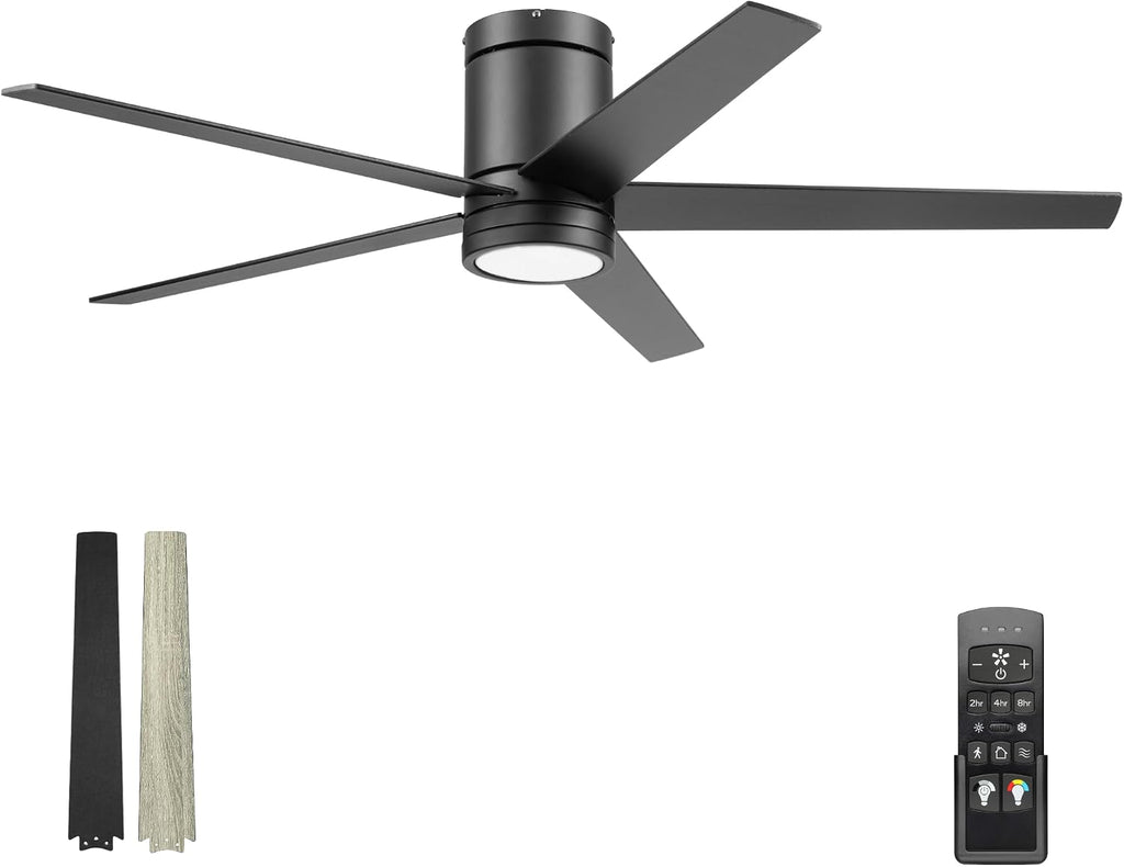 Honeywell Graceshire 52 Inch Ceiling Fan with Color Changing LED Light and Remote Control, 5 Blades, Reversible Airflow, Matte Black