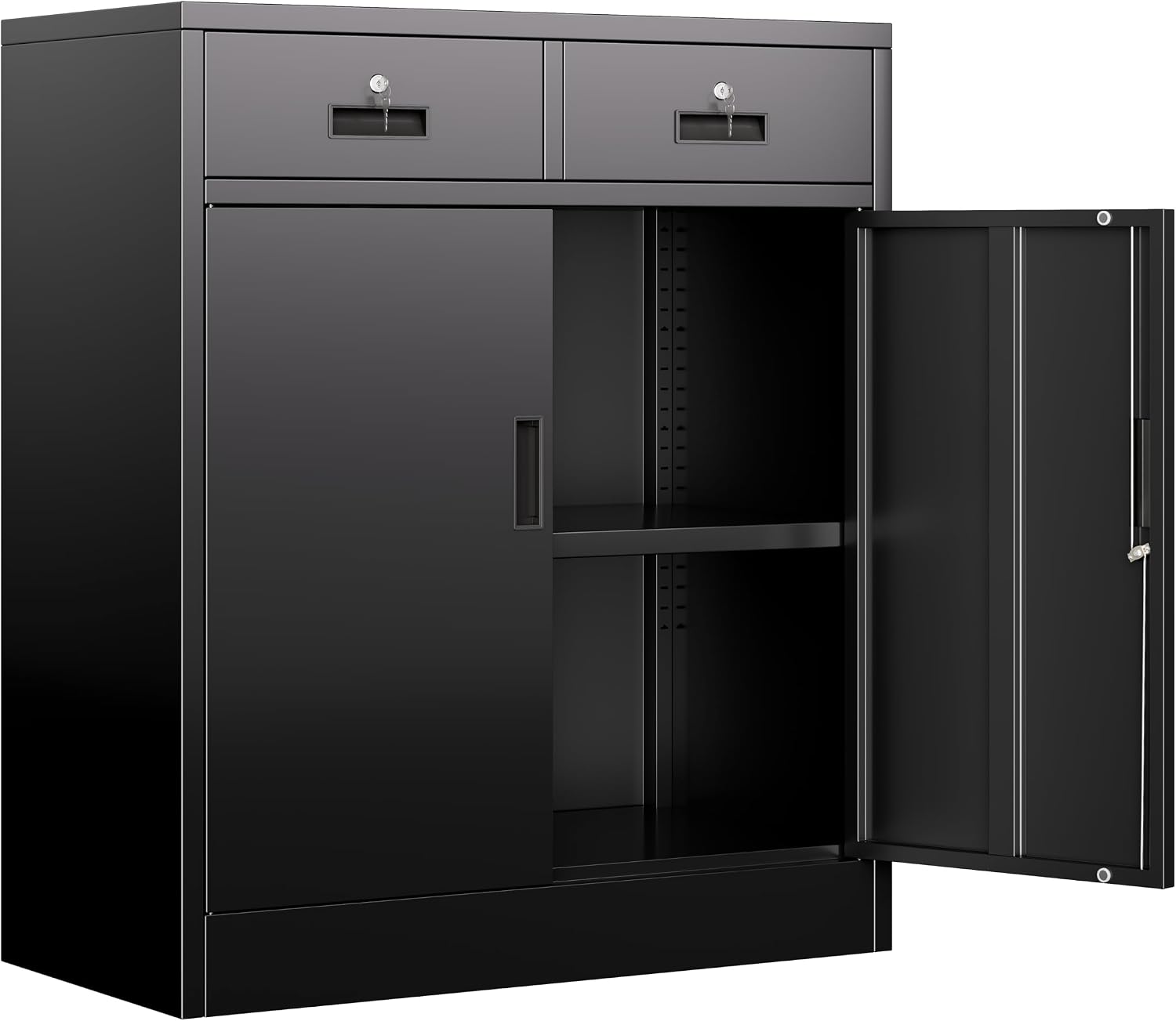 BESFUR Metal Garage Storage Cabinet with Two Lockable Drawers 2 Locking Doors and an Adjustable Shelf, 36' Black Metal Short Storage Cabinet for Home Office,Garage,School,Utility Room