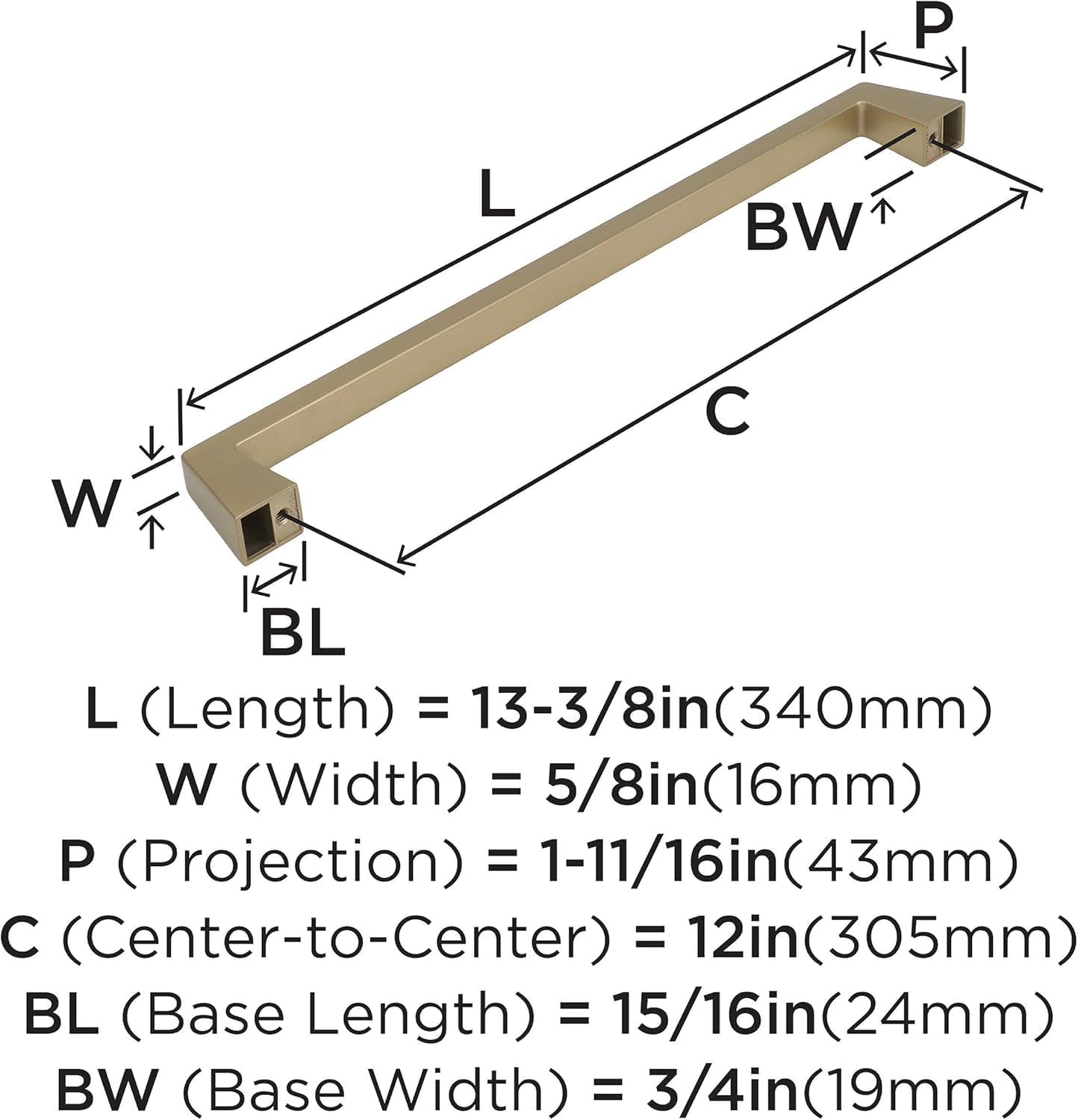 Amerock | Appliance Pull | Golden Champagne | 12 inch (305 mm) Center to Center | Blackrock | 1 Pack | Drawer Pull | Drawer Handle | Cabinet Hardware
