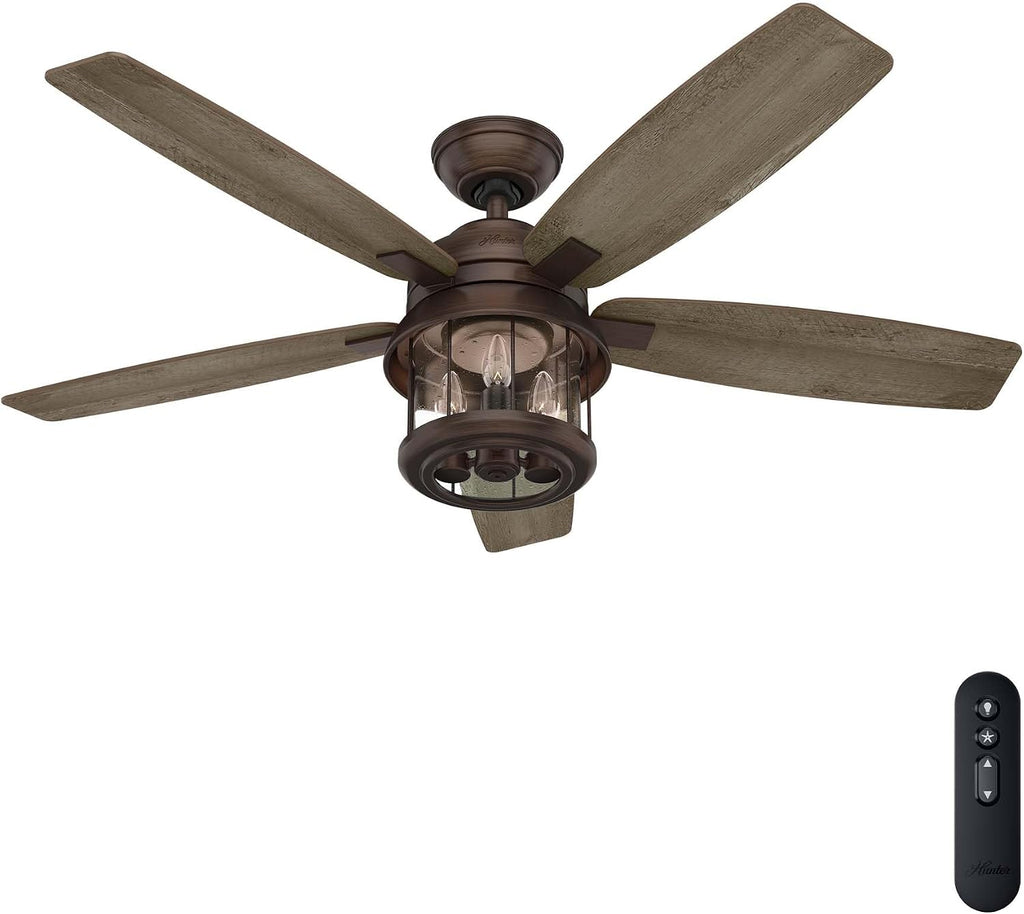 Hunter 52 inch Outdoor or Indoor Ceiling Fan with LED Lights and Remote Control - Standard Mount Ceiling Fan, 5 Blades, For Patio, Porch, Garage, or Living Room - Coral Bay 51469, Weathered Copper