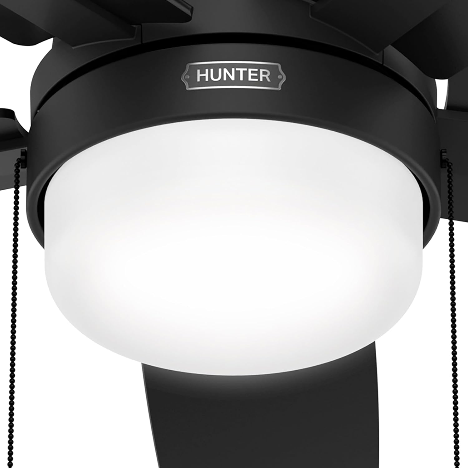 Hunter Fan 52 Inch Matte Black Ceiling Fan with Light and Pull Chain, Low Profile Fan for Bedroom, Living Room, Dining Room, Kitchen, Office (Renewed)