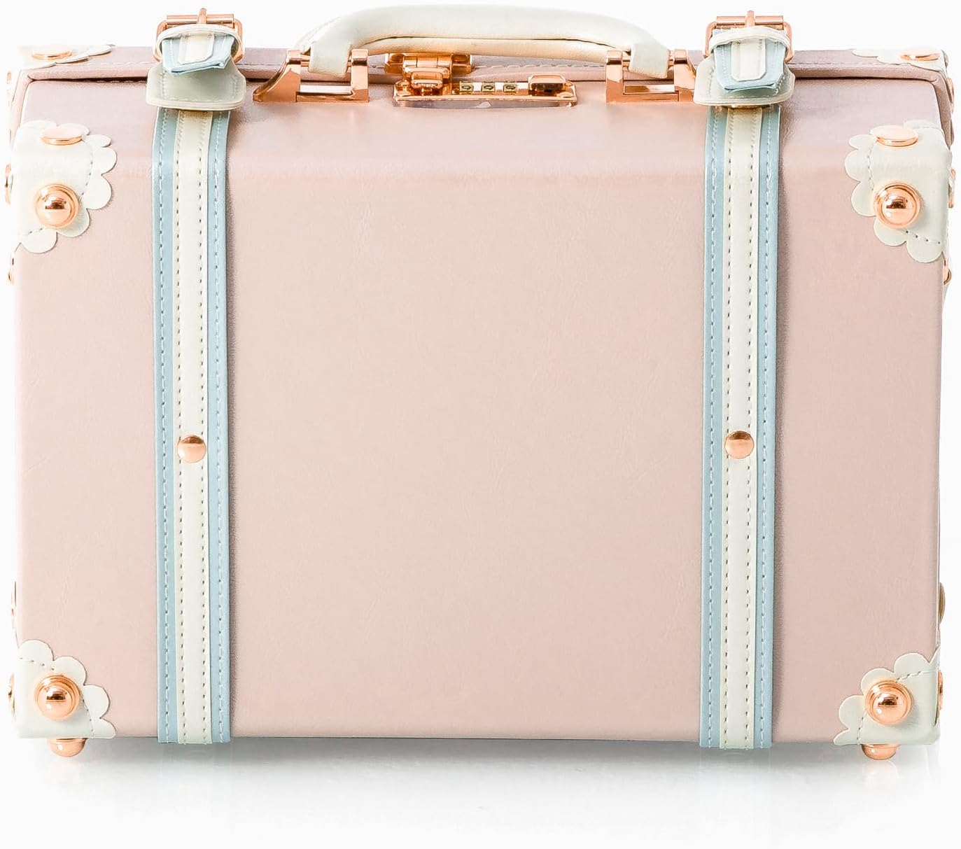 COTRUNKAGE 16' Carry On Suitcase Cute Pu Overnight Vintage Trunk Luggage Bag for Women with Combination Locks, Cherry Pink