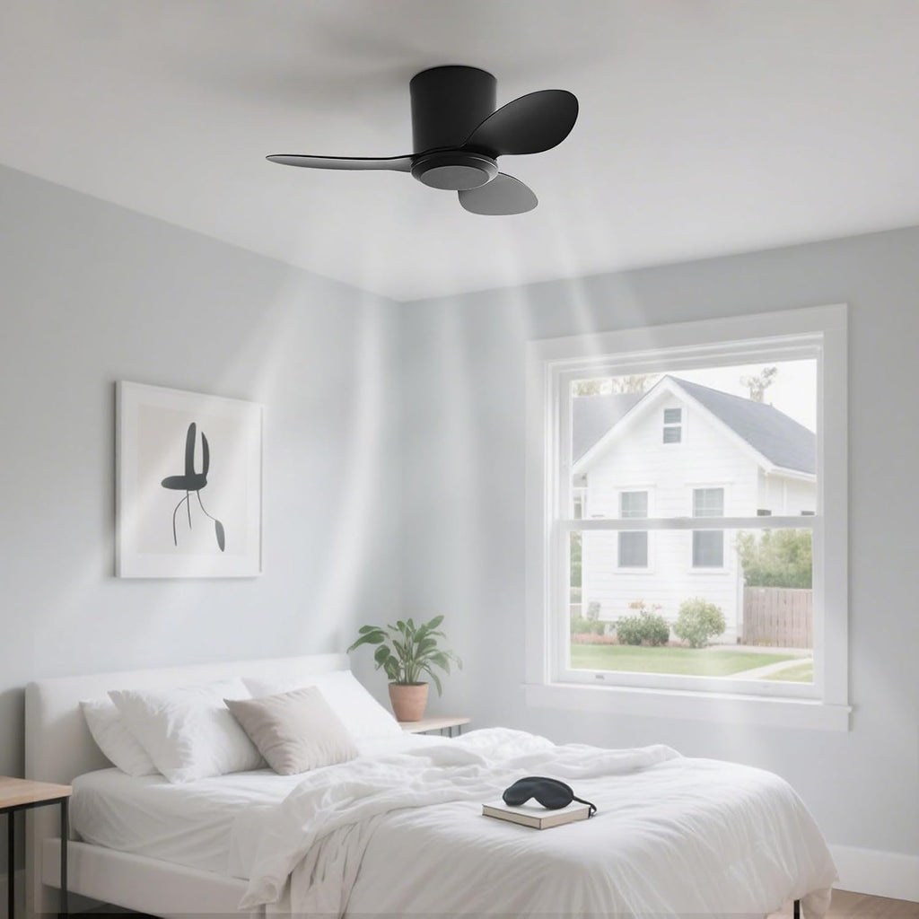 Flush Mount Ceiling Fan No Light Modern Small Ceiling Fans Remote Control 6 Speeds 25 Inch Ceiling Fan Without Lights Quiet DC Motor, 3 Blades For Restaurant Bedroom Patio Indoor