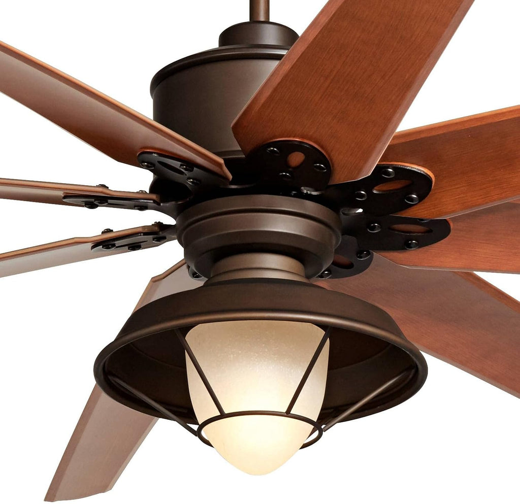 Casa Vieja 72' Predator Indoor Outdoor Ceiling Fan with Light LED Remote Control English Bronze Cherry Blades Hooded Caged Frosted Glass Damp Rated Patio Exterior House Porch Gazebo Garage Barn