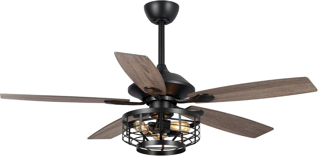 Parrot Uncle Ceiling Fans with Lights and Remote 52 Inch Black Ceiling Fan with Light Farmhouse Outdoor Ceiling Fans for Patios Covered